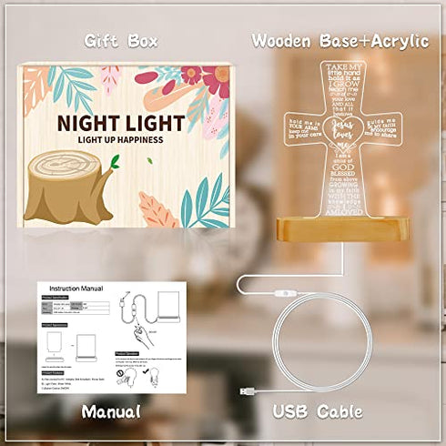 Lampeez Baptism Gift, Cross Wooden Lamp Novelty Night Light Illusion lamp for Kids